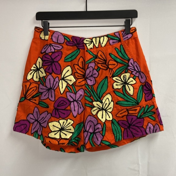 Roller Rabbit Jorales Embroidered Sierra Shorts Orange Multi Size Medium - Picture 2 of 6